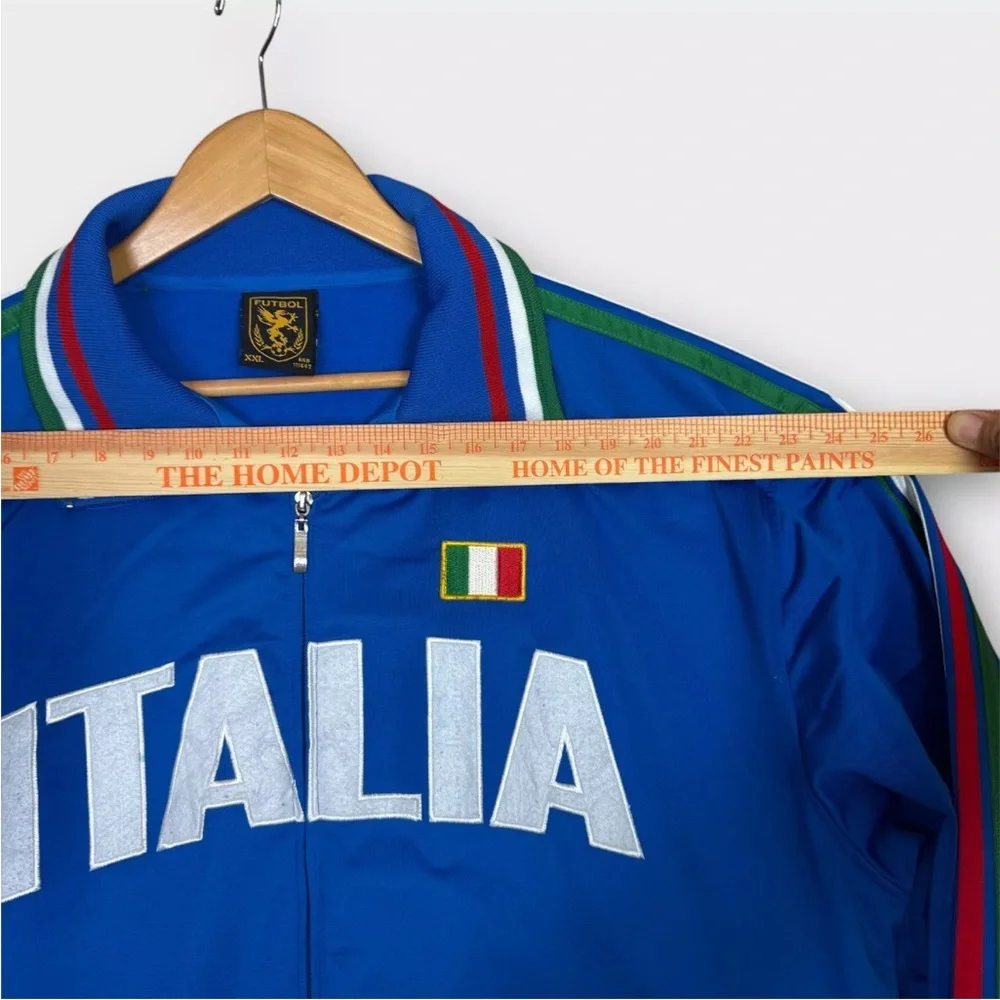 VINTAGE FUTBOL Embroidered ITALIA Zip Up Track Jacket Mens XXL 2XL Blue Soccer